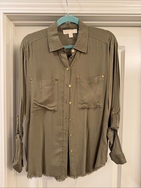 Michael Kors Olive Utility Button-Front Blouse